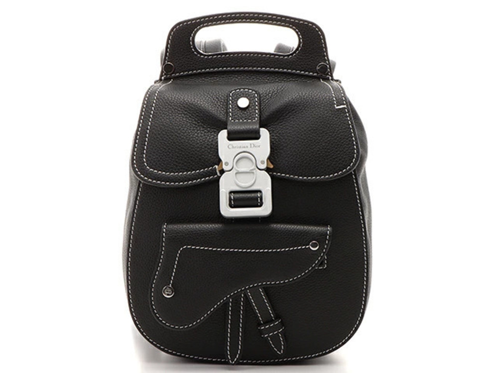 Christian Dior bag backpack saddle shoulder black embossed leather